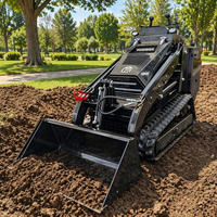 Mini-chargeuse compacte sur pneus avec trancheuse et autres accessoires pour travaux de construction et agricoles