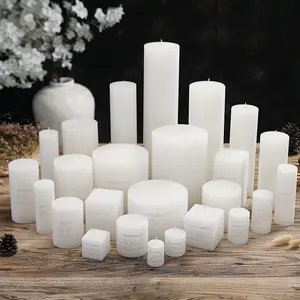 Custom Romantic Birthday Wedding Candles Roman Pillar Large Candle Wholesale Bulk Ivory White Pillar Wax Candles