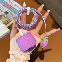 Korean Kawaii Cute 3D Pink Purple Tulip USB Charger Data Protection Case pour Apple 18W 20W Made Durable Silicone Spiral Charger