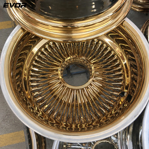 Jantes EVOR 13x7 14x7 <span class=keywords><strong>100</strong></span> Straight All Gold 2/3 bar Knock off en acier chromé, idéales pour Lowrider à rayons - Product Image 3