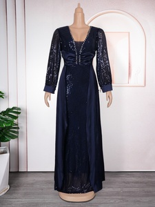 Abito da sera formale con scollo a V da donna con paillettes estive Plus Size in Chiffon finto due pezzi con decorazione a bottone - Product Image 6