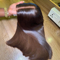 Peluca de Cabello Humano Liso Natural Marrón, Sin Pegamento, Super Double Drawn (SDD), Cabello Virgen Vietnamita, Peluca con Cierre de Encaje HD 2x6, Sin Enredos