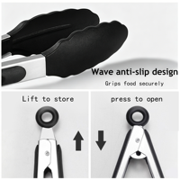 Pince de cuisine multifonctionnelle en acier inoxydable et silicone pour barbecue, livraison rapide
