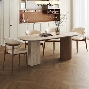 Table à manger ovale en travertin avec pieds en colonne romaine, structure stable pour salle à manger - Product Image 4