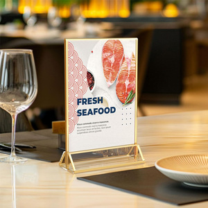 Vàng biên giới Acrylic giữ dấu 4x6 <span class=keywords><strong>A4</strong></span> rõ ràng plexiglass bảng đứng vàng hình ảnh khung cho bảng số menu đám cưới văn phòng - Product Image 6