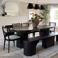 Table à manger ovale moderne extensible en bois de frêne nord-américain avec espace de rangement dissimulé pour 6, 8, 10 ou 12 personnes