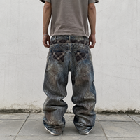 DiZNEW – Nouveau Jean Ballon Homme Streetwear Personnalisé à Double Ceinture, Délavé Minéral, Coupe Ample et Large, Pantalon en Denim Empilé
