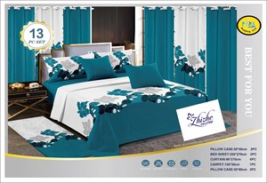 Wholesale African Style Yellow Flower Print Microfiber 13PCS <strong>Matching</strong> Carpet <strong>Bedding</strong> <strong>and</strong> <strong>Curtains</strong> - Product Image 4
