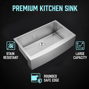Évier de cuisine artisanal en acier inoxydable 304, style ferme, 33 pouces, cuve unique, façade à tablier, surface brossée, rebord intégré, CUPC - Product Image 6