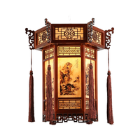 Lustre de lanterne rouge de style chinois antique lampe de couloir de tête de porte de palais en bois massif hexagonal rétro pour le divertissement sportif