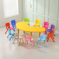 Ensemble table et chaise de dessin animé pour enfants, bureau et chaise de maternelle, pour dessin, jeu et apprentissage, en plastique, réglable en hauteur, en forme de lune