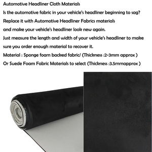 100% Polyester Wildleder Auto-Dachhimmelstoff Schaumstoffrückseite Vliesstoff Innenraum-Ersatzmaterial für Auto/LKW/SUV/Wohnmobil-Dach Schwarz - Product Image 6