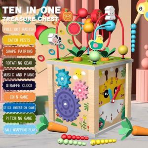 10-In-1 Educational Learning Toy With Bead Maze and Shape Sorter Developmental <b>Gift</b> 18M+ Kids Wooden Activity Cube - Product Image 1