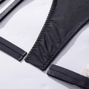 3 potong pakaian dalam wanita jaring hitam seksi dan Sensual untuk wanita pakaian Stripper transparan dengan renda dan dekorasi bordir - Product Image 4