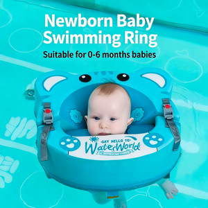 Flotador de cuello WaterDream Blue QQ para bebé recién nacido, de PVC y espuma EPE, flotador de natación para bebé de 0 a 6 meses, portátil, con soporte de seguridad para la entrepierna, para niños - Product Image 2