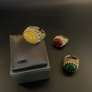 KAMMY Bagues Ajustables Tendance Nouveau Design 2026 en Laiton Plaqué Or 18 carats avec Pierres Naturelles Émeraude Rouge Jaune, Bijoux Fins et Gemmes - Product Image 1