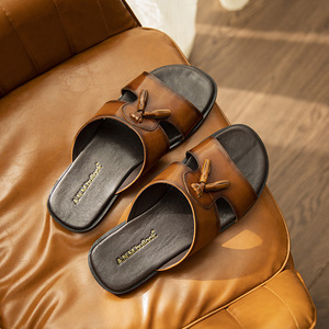 Top Layer Cowhide Men's Genuine Leather Slippers Breathable <b>Soft</b> Home Casual <b>Shoes</b> Lightweight Versatile Outdoor Sandals - Product Image 5