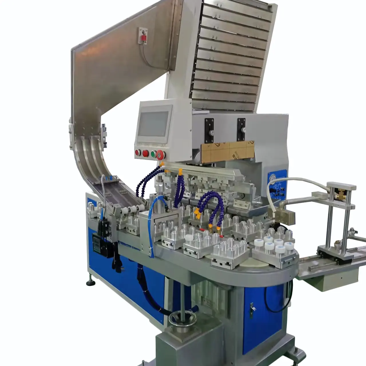 Máquina de impresión de almohadilla completamente automática Tampo impresora de almohadilla para tapa de botella de agua Lpstick cubierta de labio con transportador
