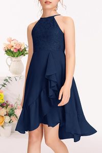 Robe de demoiselle d'honneur <span class=keywords><strong>junior</strong></span> MITILLY pour filles, en dentelle, à volants, en mousseline, dos nu, coupe trapèze, asymétrique, fluide, sans manches, pour mariage et fête - Product Image 3