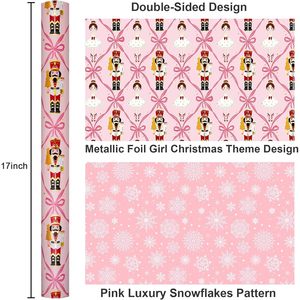Pink Nutcracker <b>Wrapping</b> <b>Paper</b> 46.8 Square Feet Double Side Reversible Christmas Gift Wrap For Girls Craft - Product Image 3