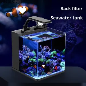 新型小型水槽 アクリル製 デュアルカラーLEDライト 高効率循環ろ過 クリエイティブな造景 バックフィルター デスクトップ - Product Image 1