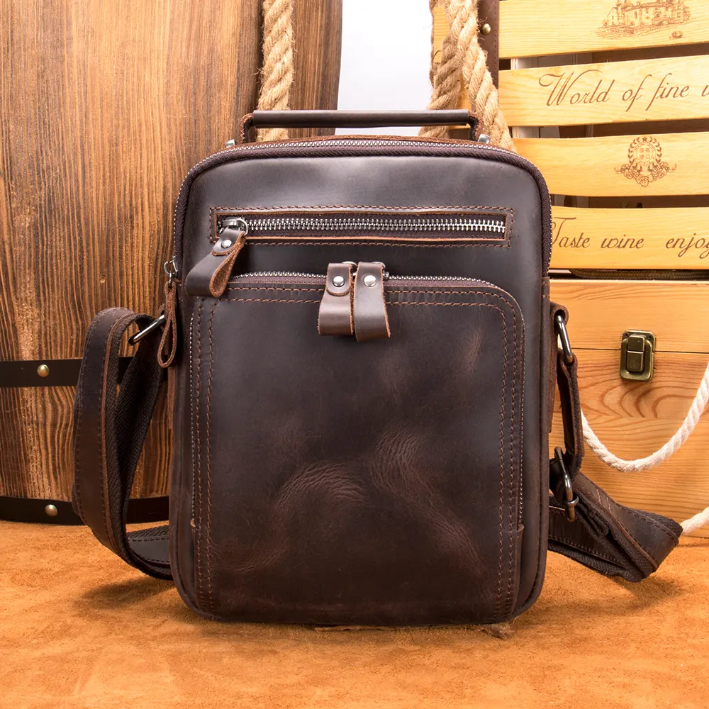 Marrant Men Crazy Horse Vintage Designer Satchels Handbag Crossbody Shoulder Bags for Men Genuine Leather Messenger Bag
