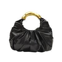 Tas Wanita Lipit Model Cloud dengan Gagang Bambu Logam, Bahan Kulit PU Lembut, Tas Selempang & Jinjing, Clutch Fashion untuk Pesta