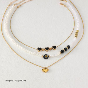 2025 nueva moda Metal amor en capas perla Color cristal colgante diseño collar conjunto para mujer joyería de moda collares - Product Image 3