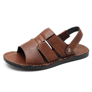 Sandalias de cuero cosidas a mano para hombre, con correa trasera convertible, sandalias casuales antideslizantes para caminatas urbanas y al aire libre. - Product Image 2