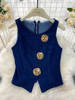 Ensemble Deux Pièces Femme Automne 2025 : Débardeur Boutonné Col V et Jean Ample Brut en Denim