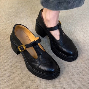 Zapatos de Tacón Alto de Moda de Alta Calidad, Zapatos de Primavera Ligeros y Cómodos con Punta Redonda de Cuero Genuino para Mujer - Product Image 3