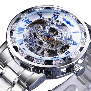 Manual Mechanical Wristwatch <b>WINNER</b> 614 With Diamond Dial and Steel Band Hollowed Out Bottom Men's Mechanical <b>Watch</b> - Product Image 2