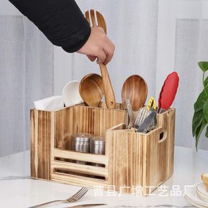 กล่องเก็บช้อนส้อมไม้แบบหลายช่อง กล่องเก็บของในครัวสไตล์เรโทร แบบตั้งโต๊ะ - Product Image 2