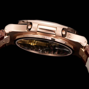 Elegante Reloj Automático Premium para Hombre con Bisel con Incrustaciones de Diamantes, Correa de Cuero Negra, Puntero Vertical, Fase Lunar, Cronógrafo Mecánico - Product Image 4