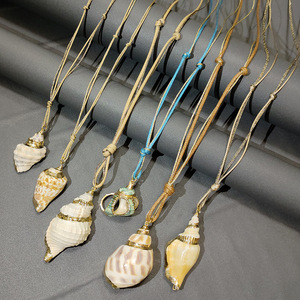 Summer Ocean Resort Style <strong>Boho</strong> Jewelry Gold Stainless Steel Knotted Conch Natural Shell Pearl Pendant <strong>Necklace</strong> for Men Women for - Product Image 6