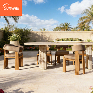Ensemble <span class=keywords><strong>de</strong></span> salle à manger d'extérieur en teck moderne <span class=keywords><strong>pour</strong></span> jardin, patio, <span class=keywords><strong>balcon</strong></span>, hôtel, parc et complexe hôtelier - Product Image 1