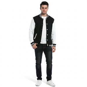 OEM Custom Letterman Varsity <b>Jacket</b> for <b>Men</b> <b>White</b> Black Baseball Front Stand Chenille Embroidery Winter 100% Cotton Fabric - Product Image 1