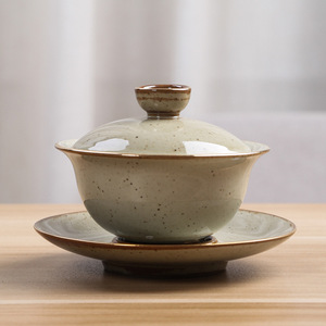 Japanese Retro Coarse <b>Clay</b> Kiln Change Glaze Cover Bowl With Gold Edge Ceramic Teacup <b>Set</b> - Product Image 2