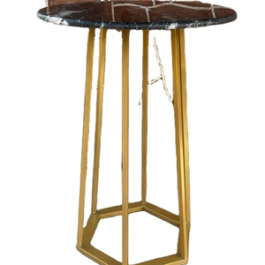 Modern <b>Round</b> Golden Stainless Steel Stone Top Durable <b>Bar</b> <b>Table</b> for Home <b>Bar</b> Mall Restaurant Wedding Dining Events - Product Image 1
