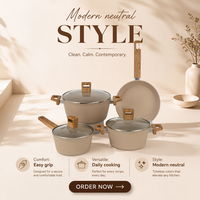 Ensemble de casseroles et poêles antiadhésives de qualité supérieure certifiées LFGB pour la cuisine à domicile, ensemble de batterie de cuisine en aluminium personnalisé