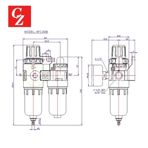 AFC2000 1/4" ตัวกรองแยกน้ำมันและน้ำสำหรับเครื่องพ่นสีแบบใช้ลม พร้อมวาล์วลดแรงดันลมและตัวควบคุมแรงดันลม - Product Image 5