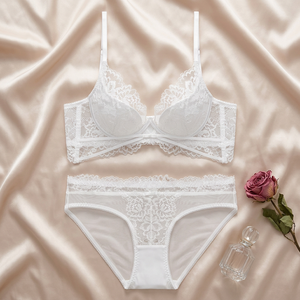 <b>Sexy</b> Floral Lace Underwire Sheer Bra Panty 2-Piece Plus Size Lingerie <b>Set</b> with Bow Breathable Push-Up Womens Intimates Lingerie - Product Image 3