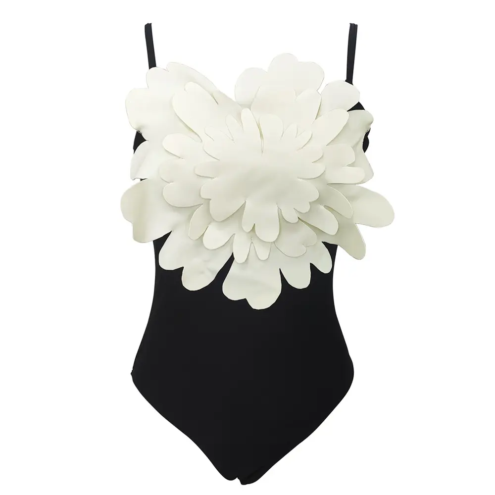 2022 Solid Color Women Swimwear Fashion Style Flower One Piece Black Swimsuit Hot Sexy Beachwear High Cut Bathing Suit ODM OEM