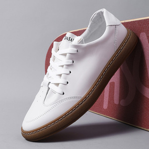 Zapatillas Deportivas Blancas de Piel Genuina con Punta Redonda, Cordones, Suela de Goma, Entresuela de EVA, para Todas las Temporadas, Color Sólido, Zapatos para Hombre - Product Image 2