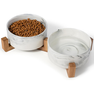 Nuevo Diseño de Tazón para Mascotas de 400ml/850ml con Soporte de Madera, Tazón de Cerámica para Perros y Gatos - Product Image 1