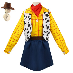 Disfraz de Woody para mujer, chaqueta a cuadros amarilla con chaleco con estampado de vaca, falda azul para fiesta de Halloween, juego de rol - Product Image 1