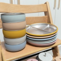 Ensemble d'alimentation Style pour bébé Bol à succion forte sans BPA Cuillère Fourchette Assiette en silicone de qualité alimentaire Ensemble cadeau pour nouveau-né