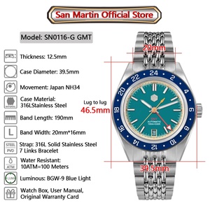 Reloj de Hombre San Martin SN0116G Vintage con Bisel de Aluminio Desgastado, Movimiento Automático Mecánico NH34 GMT, Retro, Cristal de Zafiro, Resistente al Agua 100m - Product Image 6