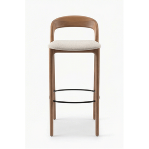 Taburete de bar moderno de madera de teca de lujo, con un diseño curvado elegante y asiento tapizado para una elegancia atemporal. - Product Image 6