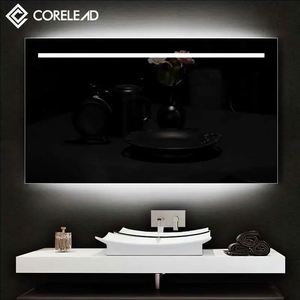 การตกแต่ง2025ที่ทันสมัยติดผนังเซ็นเซอร์อัจฉริยะไฟ LED backlit โต๊ะเครื่องแป้งป้องกันหมอกสว่างตกแต่งห้องน้ำกระจกห้องน้ำพร้อมการแสดงเวลาเฟอร์นิเจอร์ห้องนั่งเล่น - Product Image 2